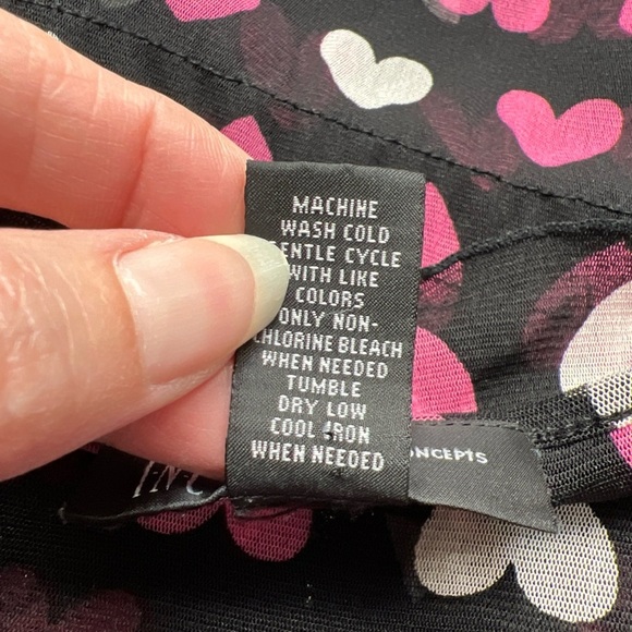 Inc Heart Print‎ Ruffle Front Semi Sheer Blouse Whimsigoth Lovecore - Picture 7 of 7